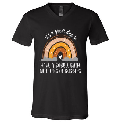 Bubble Bath Spa Self Care Boho Heart Rainbow V-Neck T-Shirt