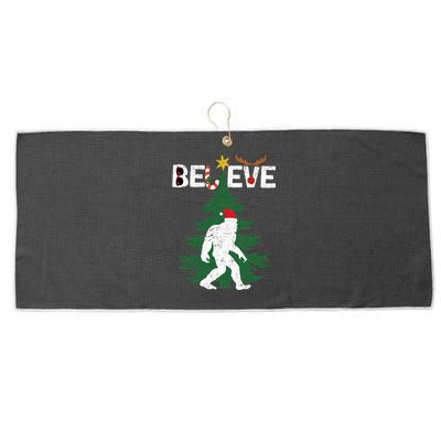 Believe Bigfoot Sasquatch Yeti Santa Hat Christmas Pajamas Large Microfiber Waffle Golf Towel