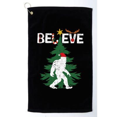 Believe Bigfoot Sasquatch Yeti Santa Hat Christmas Pajamas Platinum Collection Golf Towel