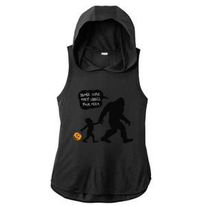 Baby Bigfoot Smell My Feet Halloween Ladies PosiCharge Tri-Blend Wicking Draft Hoodie Tank