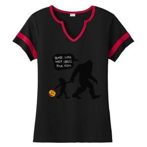 Baby Bigfoot Smell My Feet Halloween Ladies Halftime Notch Neck Tee