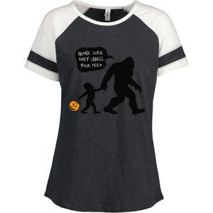 Baby Bigfoot Smell My Feet Halloween Enza Ladies Jersey Colorblock Tee