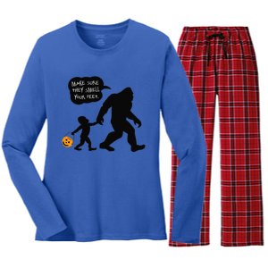 Baby Bigfoot Smell My Feet Halloween Women's Long Sleeve Flannel Pajama Set 