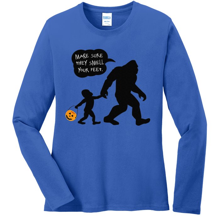 Baby Bigfoot Smell My Feet Halloween Ladies Long Sleeve Shirt