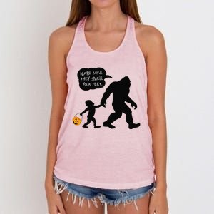 Baby Bigfoot Smell My Feet Halloween Women's Knotted Racerback Tank