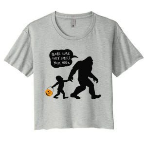 Baby Bigfoot Smell My Feet Halloween Women's Crop Top Tee