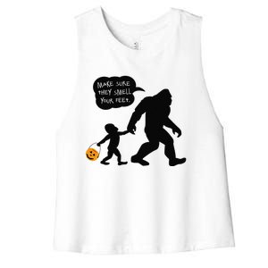 Baby Bigfoot Smell My Feet Halloween Women's Racerback Cropped Tank