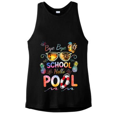 Bye Bye School Hello Pool Funny Summer Vacation Pool School Ladies PosiCharge Tri-Blend Wicking Tank
