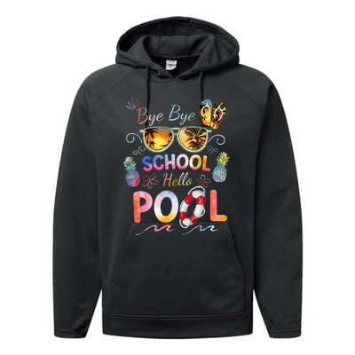 Bye Bye School Hello Pool Funny Summer Vacation Pool School Performance Fleece Hoodie