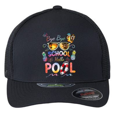 Bye Bye School Hello Pool Funny Summer Vacation Pool School Flexfit Unipanel Trucker Cap