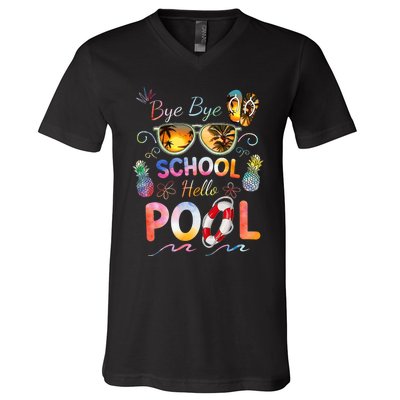 Bye Bye School Hello Pool Funny Summer Vacation Pool School V-Neck T-Shirt