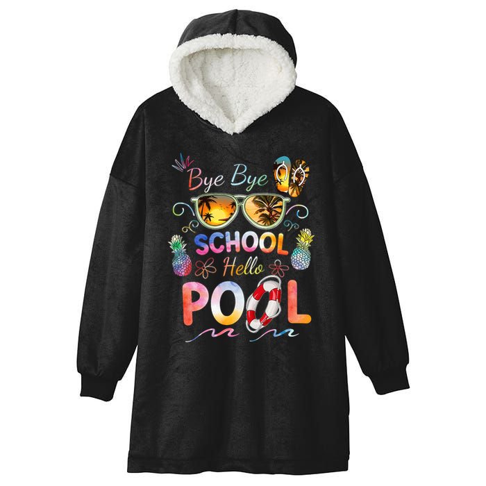 Bye Bye School Hello Pool Funny Summer Vacation Pool School Hooded Wearable Blanket