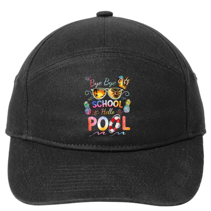 Bye Bye School Hello Pool Funny Summer Vacation Pool School 7-Panel Snapback Hat