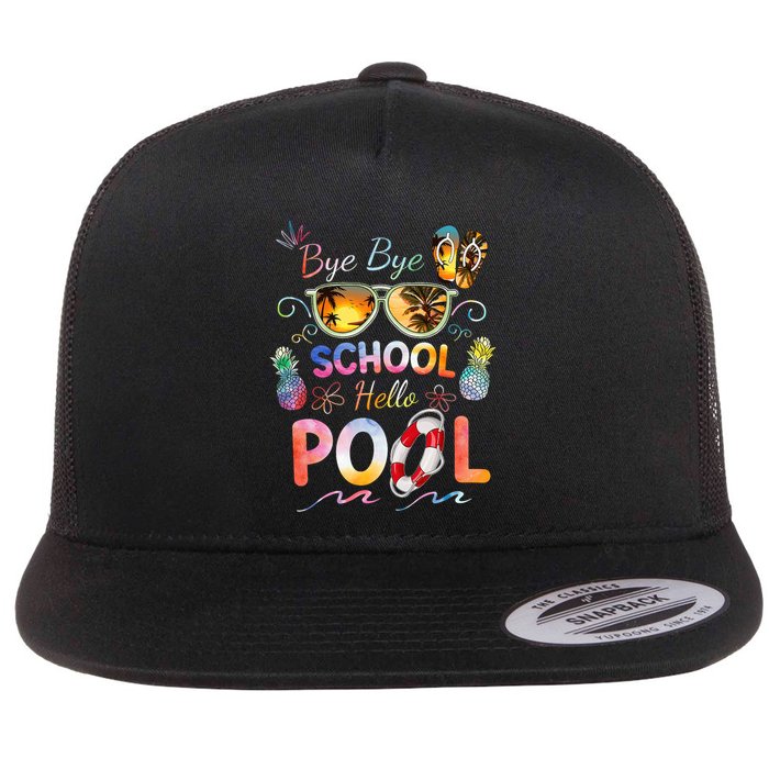 Bye Bye School Hello Pool Funny Summer Vacation Pool School Flatbill Hat