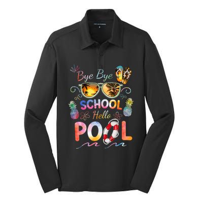 Bye Bye School Hello Pool Funny Summer Vacation Pool School Silk Touch Performance Long Sleeve Polo