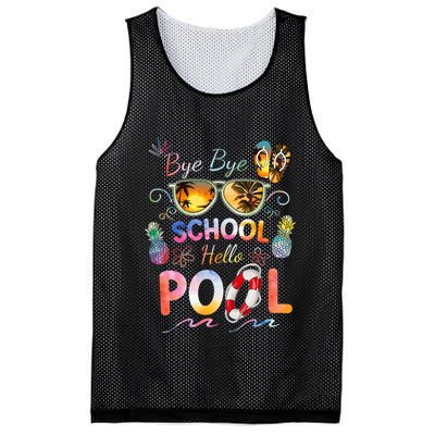 Bye Bye School Hello Pool Funny Summer Vacation Pool School Mesh Reversible Basketball Jersey Tank