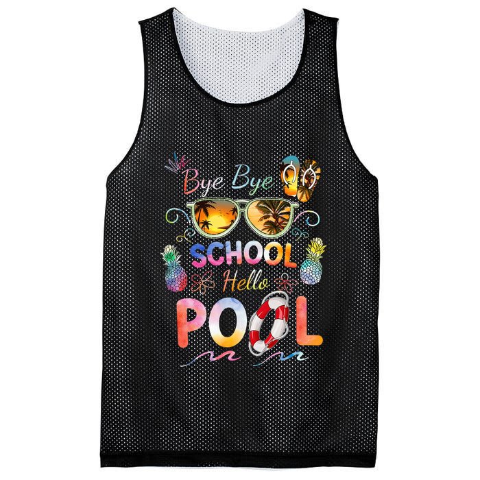 Bye Bye School Hello Pool Funny Summer Vacation Pool School Mesh Reversible Basketball Jersey Tank