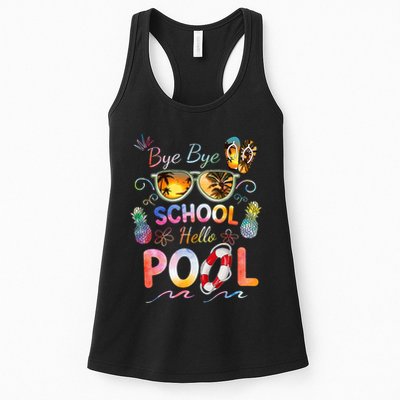 Bye Bye School Hello Pool Funny Summer Vacation Pool School Womens Tank Top