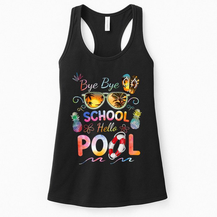 Bye Bye School Hello Pool Funny Summer Vacation Pool School Womens Tank Top