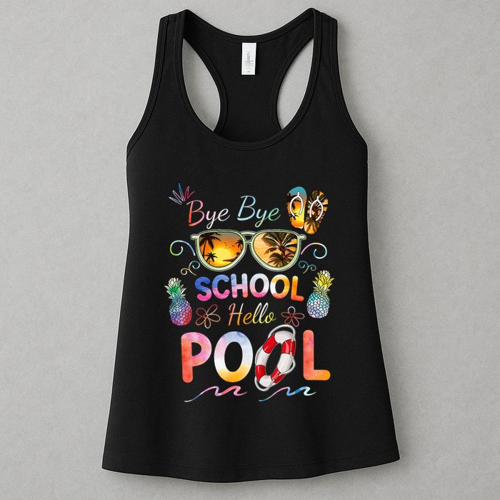 Bye Bye School Hello Pool Funny Summer Vacation Pool School Womens Tank Top