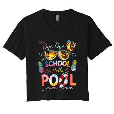 Bye Bye School Hello Pool Funny Summer Vacation Pool School Crop Top