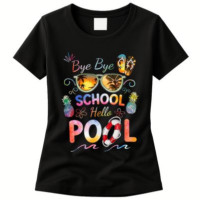 Bye Bye School Hello Pool Funny Summer Vacation Pool School Womens T-Shirt