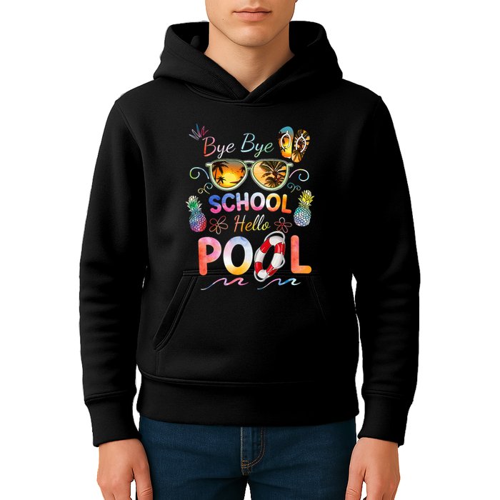 Bye Bye School Hello Pool Funny Summer Vacation Pool School Kids Hoodie