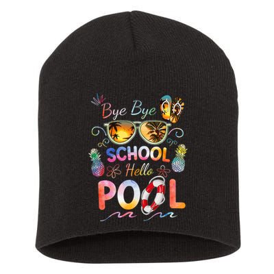 Bye Bye School Hello Pool Funny Summer Vacation Pool School Short Acrylic Beanie