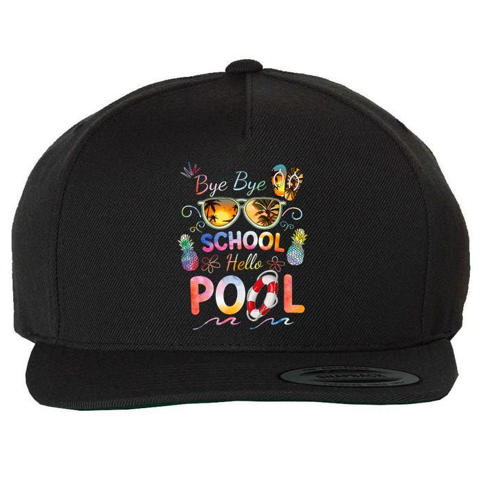 Bye Bye School Hello Pool Funny Summer Vacation Pool School Wool Snapback Cap
