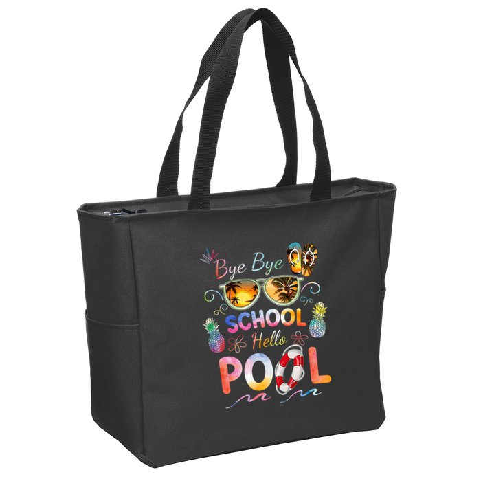 Bye Bye School Hello Pool Funny Summer Vacation Pool School Zip Tote Bag