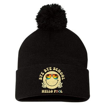 Bye Bye School Hello Summer Smile Face Last Day Of School Pom Pom 12in Knit Beanie