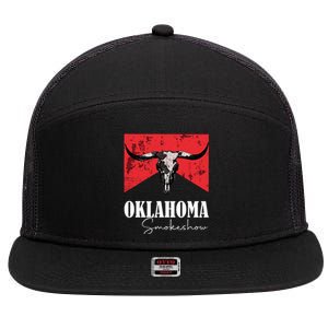 Boho Bull Skull Cow Oklahoma Smokeshow Western Country 7 Panel Mesh Trucker Snapback Hat