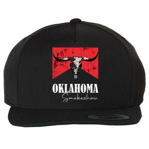 Boho Bull Skull Cow Oklahoma Smokeshow Western Country Wool Snapback Cap