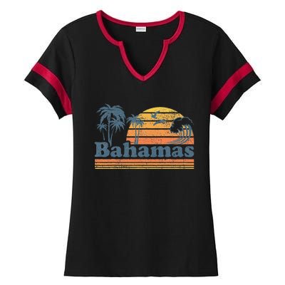 Bahamas Beach Summer Vacation Sunset Vintage 70S Retro Ladies Halftime Notch Neck Tee