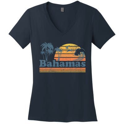 Bahamas Beach Summer Vacation Sunset Vintage 70S Retro Women's V-Neck T-Shirt