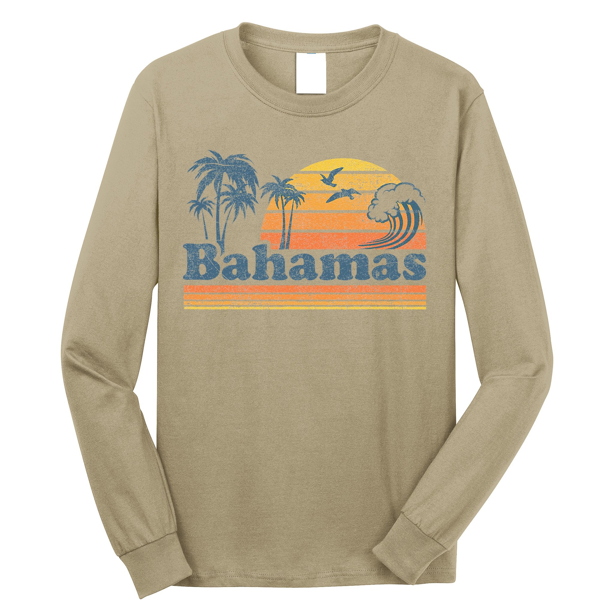 Bahamas Beach Summer Vacation Sunset Vintage 70S Retro Long Sleeve Shirt