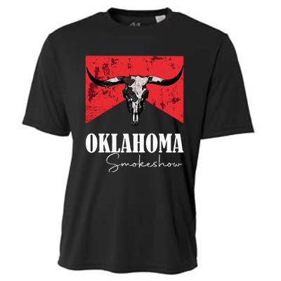 Boho Bull Skull Cow Oklahoma Smokeshow Western Country Cooling Performance Crew T-Shirt