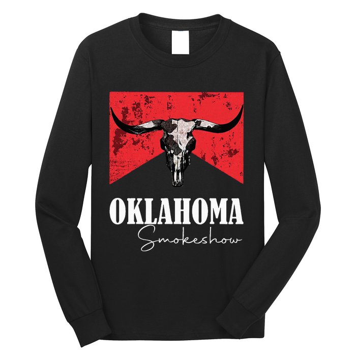 Boho Bull Skull Cow Oklahoma Smokeshow Western Country Long Sleeve Shirt