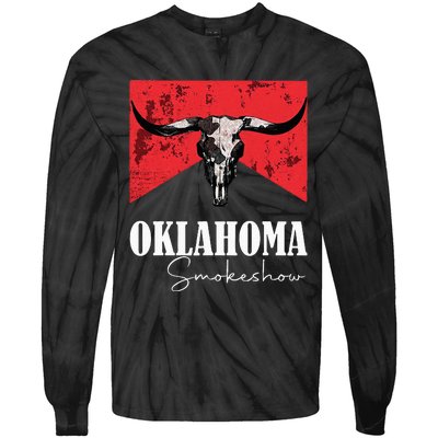 Boho Bull Skull Cow Oklahoma Smokeshow Western Country Tie-Dye Long Sleeve Shirt