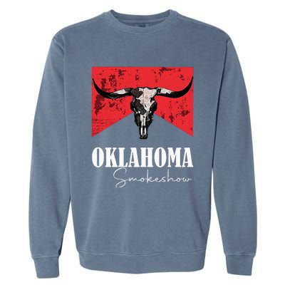 Boho Bull Skull Cow Oklahoma Smokeshow Western Country Garment-Dyed Sweatshirt