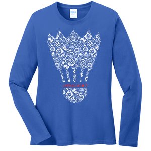 Badminton Birdies Shuttlecocks Artwork Battledore Racket Gift Ladies Long Sleeve Shirt