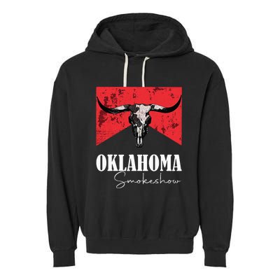 Boho Bull Skull Cow Oklahoma Smokeshow Western Country Garment-Dyed Fleece Hoodie