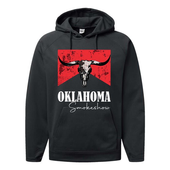 Boho Bull Skull Cow Oklahoma Smokeshow Western Country Performance Fleece Hoodie