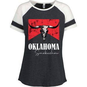 Boho Bull Skull Cow Oklahoma Smokeshow Western Country Enza Ladies Jersey Colorblock Tee