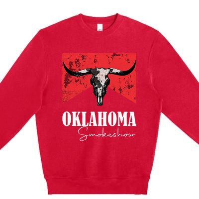 Boho Bull Skull Cow Oklahoma Smokeshow Western Country Premium Crewneck Sweatshirt