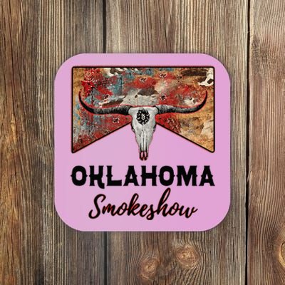 Boho Bull Skull Cow Print Oklahoma Smokeshow Western Country Coaster