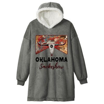 Boho Bull Skull Cow Print Oklahoma Smokeshow Western Country Hooded Wearable Blanket