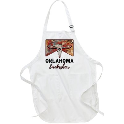 Boho Bull Skull Cow Print Oklahoma Smokeshow Western Country Full-Length Apron With Pockets