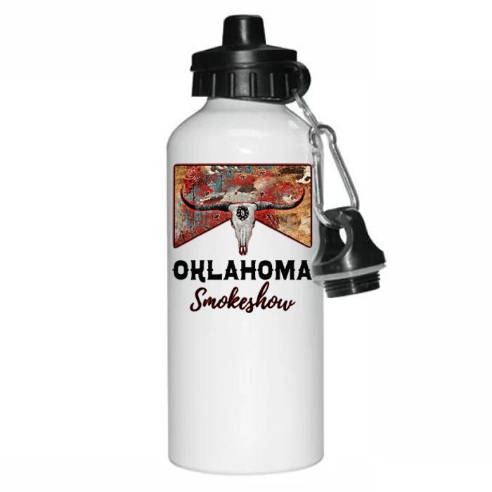 Boho Bull Skull Cow Print Oklahoma Smokeshow Western Country Aluminum Water Bottle