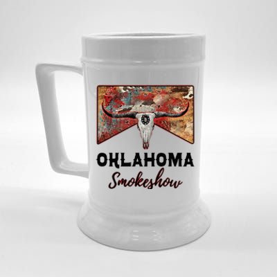 Boho Bull Skull Cow Print Oklahoma Smokeshow Western Country Beer Stein